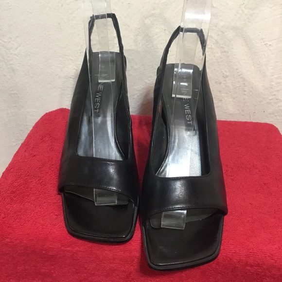 NINE WEST 7M Black Leather peek Toe Sling Back GUC - Picture 4 of 8